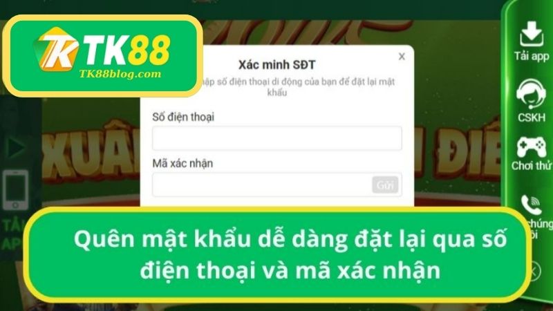 Quên mật khẩu dễ dàng đặt lại qua số điện thoại và mã xác nhận